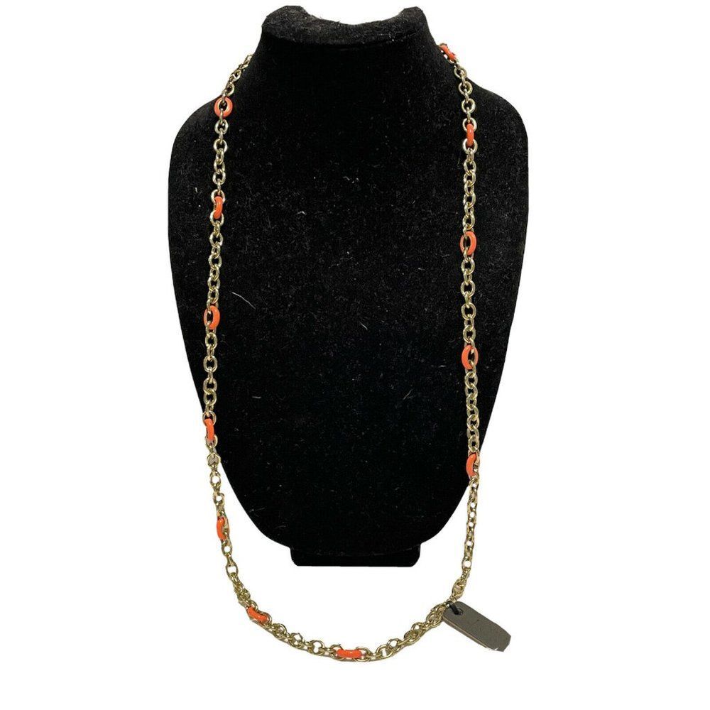 NWT J Crew gold tone pink alternating chain necklace 37” Long Layering Enamel